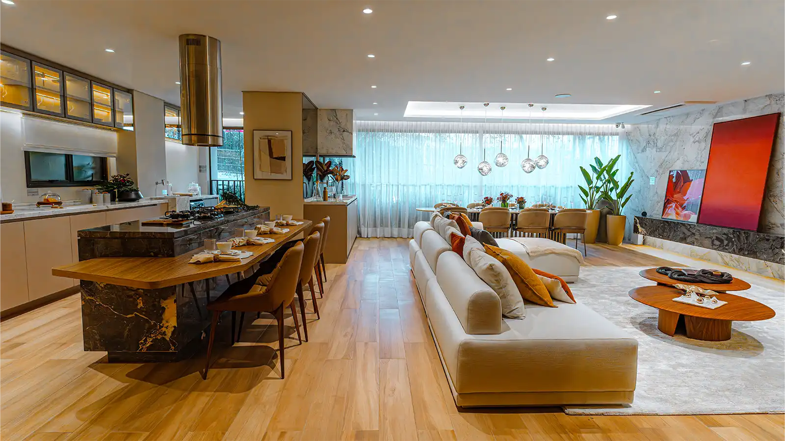Living do apartamento decorado de 164 m²